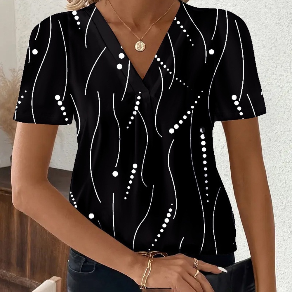 Chic Black and White Women's V-Neck Top